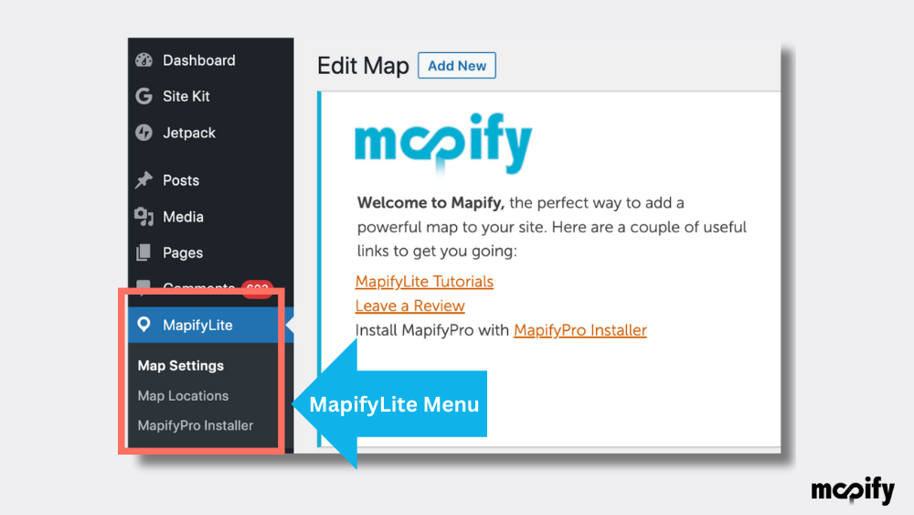 MapifyLite WordPress Plugin Menu